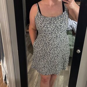 Old Navy Navy and White Floral Square-Neck Mini Dress